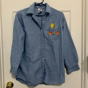 Vintage Tweety Warner Bros chambray shirt size small